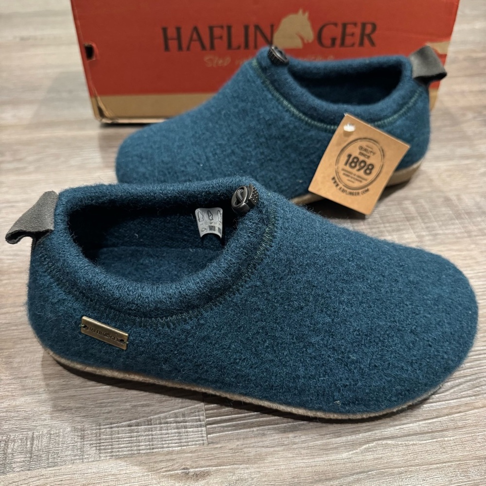 Haflinger Guido Wool Adjustable Slip On Slippers in Green Fir
